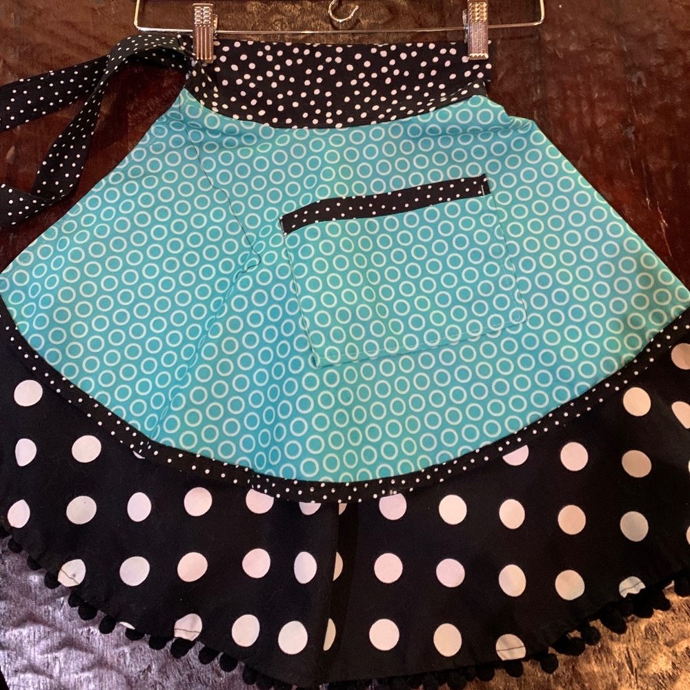 Retro Hand Crafted Half Apron Vintage black & turquoise